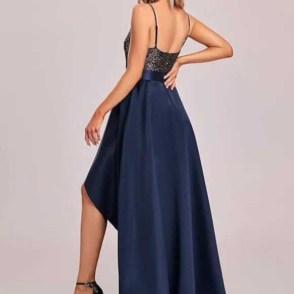 EVER-PRETTY Women's Asymmetric Skirt ,V-Neck, A-line Dress Sz: 2XL Navy Blue - Picture 4 of 16